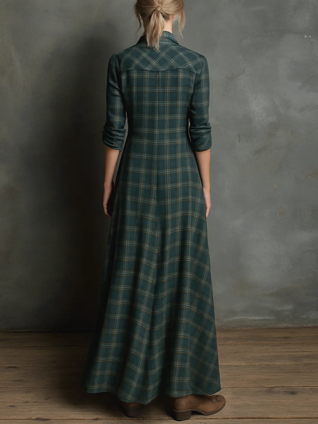 Daniela | Vestido camisero largo de cuadros vichy verde