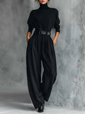 Teresa | Conjunto de top de cuello alto negro y pantalón recto