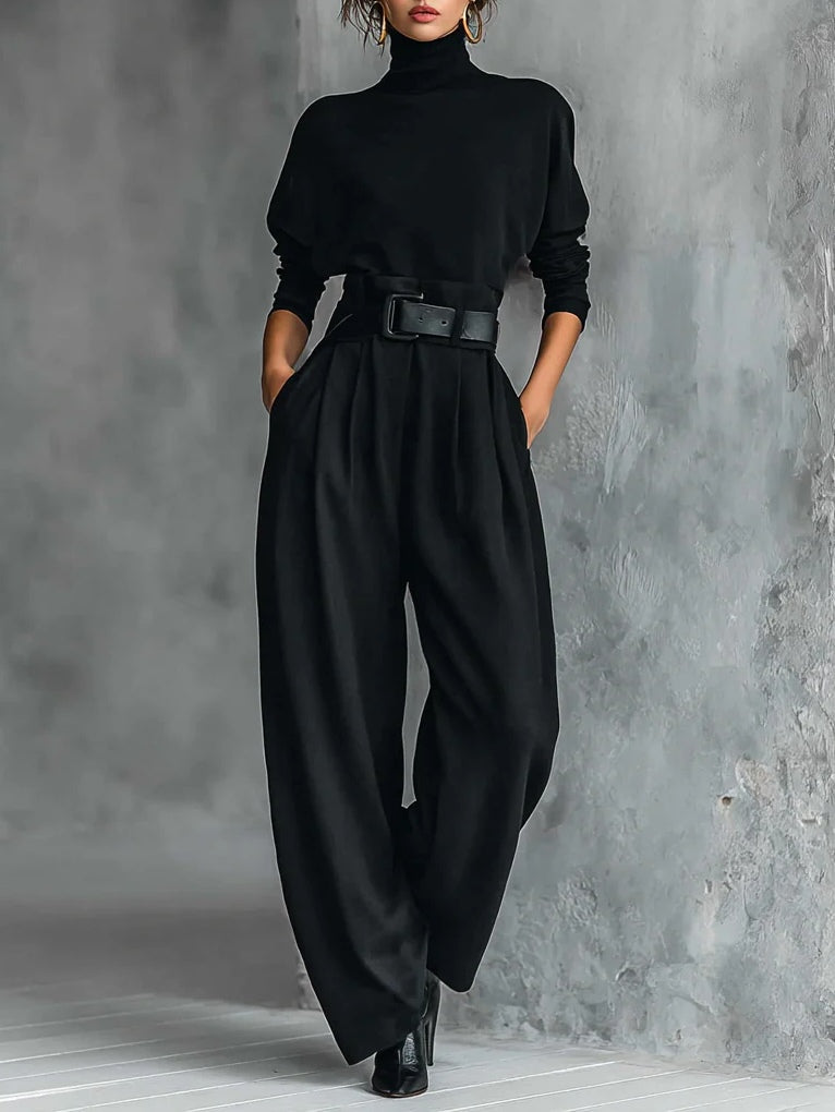 Teresa | Conjunto de top de cuello alto negro y pantalón recto
