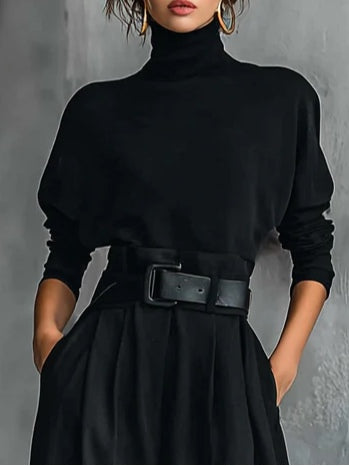 Teresa | Conjunto de top de cuello alto negro y pantalón recto
