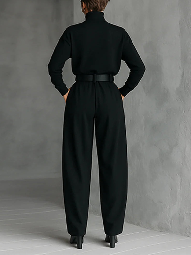 Teresa | Conjunto de top de cuello alto negro y pantalón recto