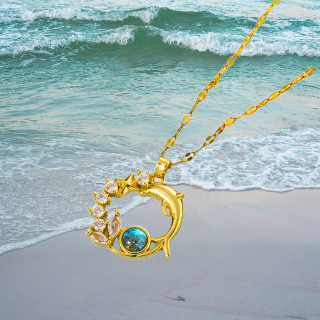 Collar de delfín en cristal azul
