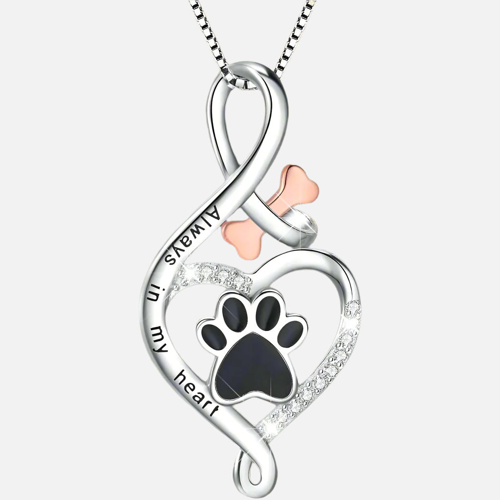 Collar de huella con corazón, hueso e infinito
