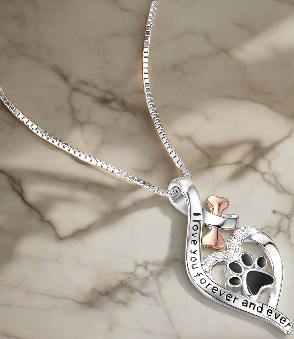 Collar de huella con corazón, hueso e infinito