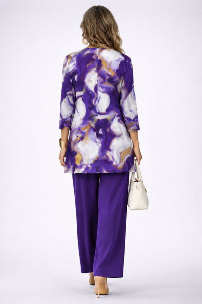 Serena | Conjunto de mujer 3 piezas morado y blanco