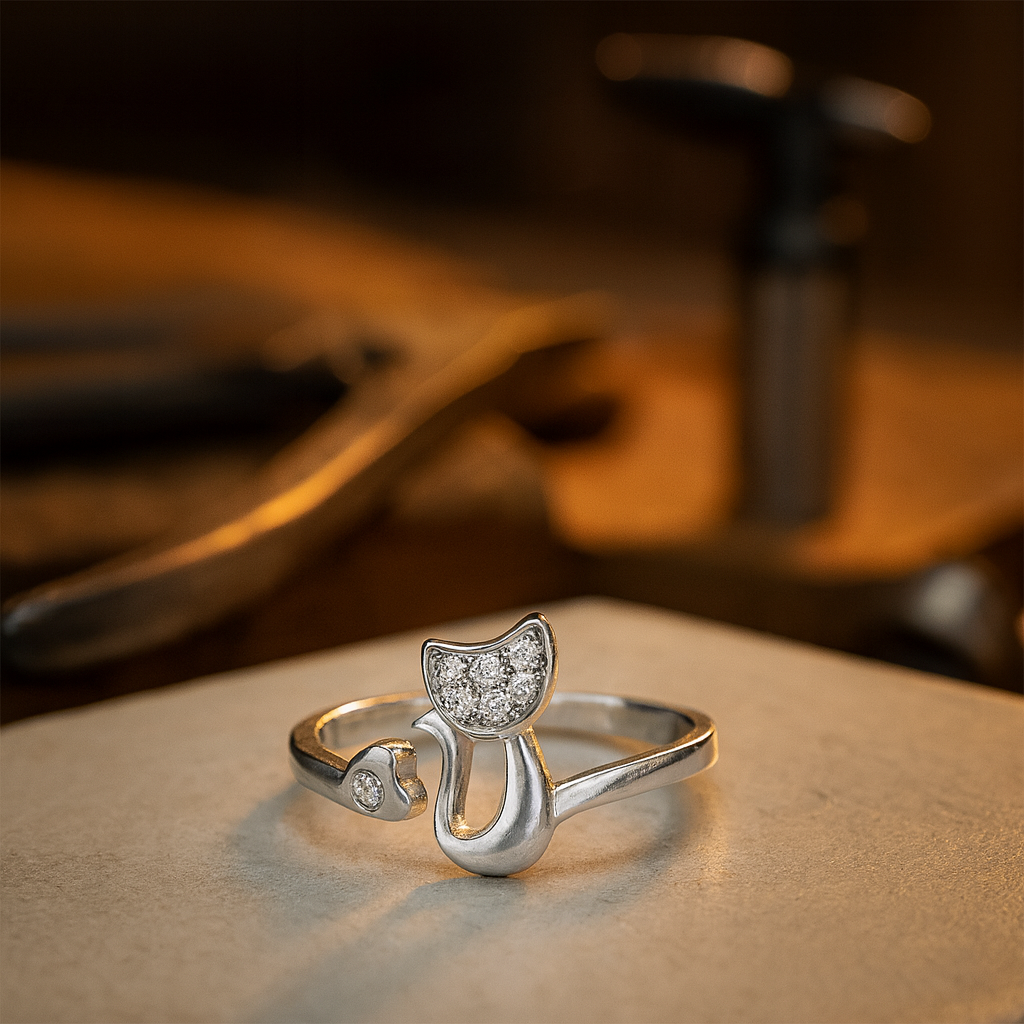 Anillo abierto de gato con circonita