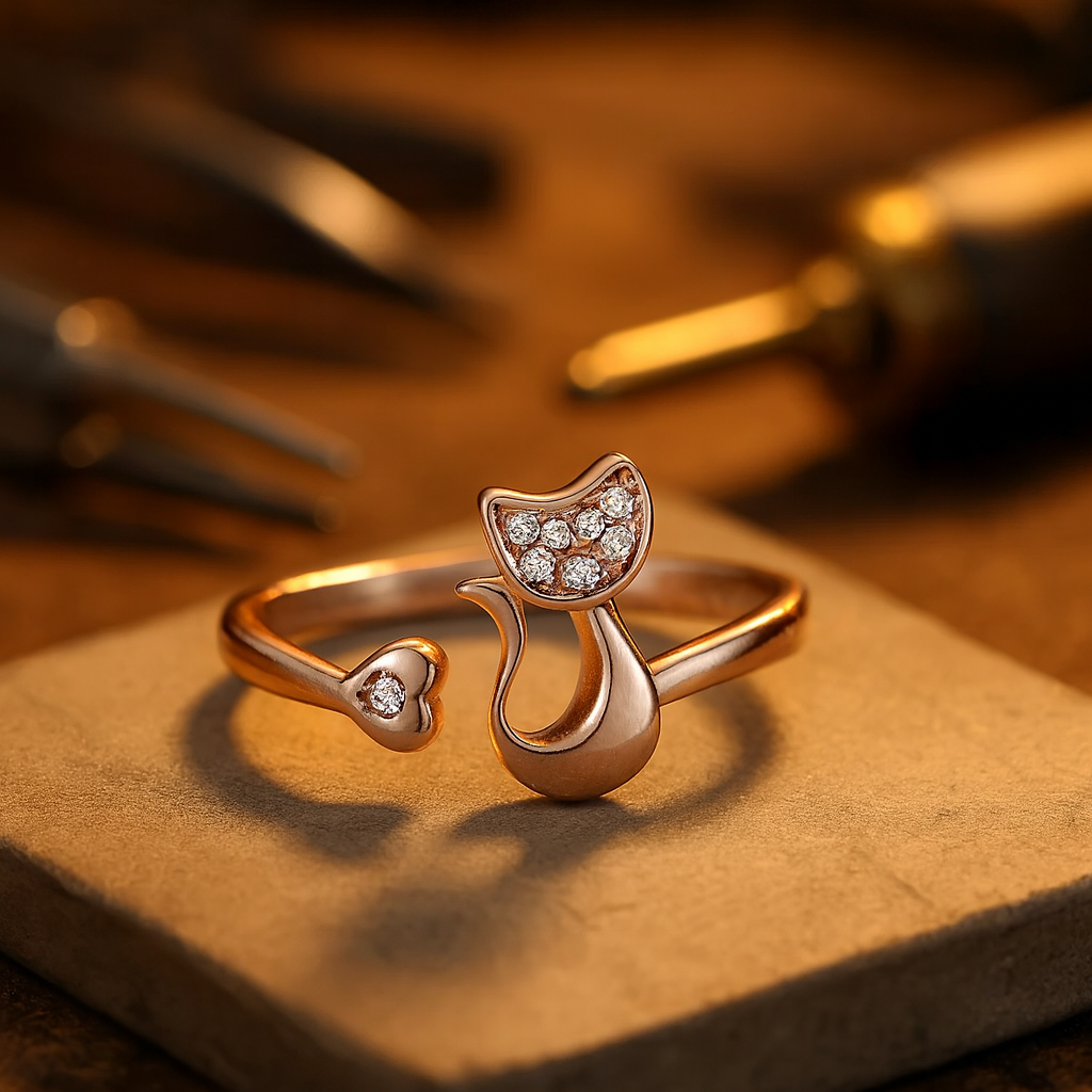 Anillo abierto de gato con circonita