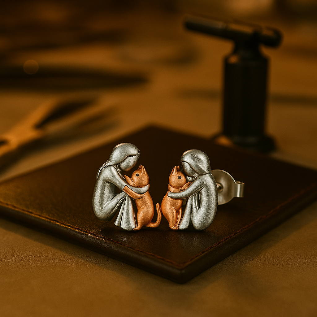 Pendientes de gato bicolor plata y oro