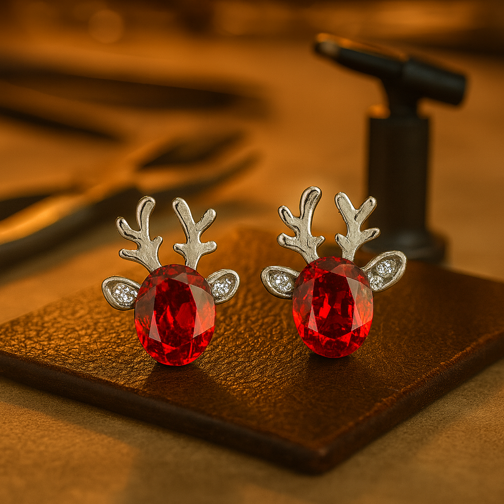 Pendientes de cristal reno festivo