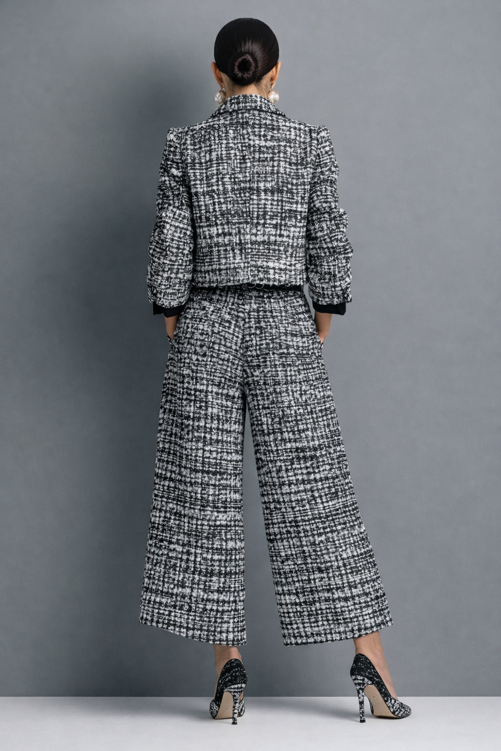 Irene | Conjunto de tweed con chaqueta y pantalón de pernera ancha