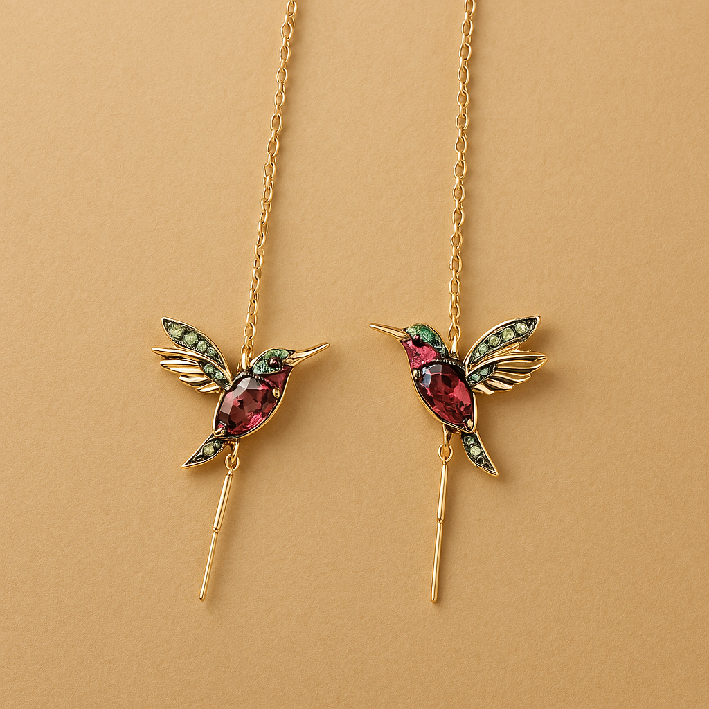 Pendientes de colibrí en esmalte y circonita