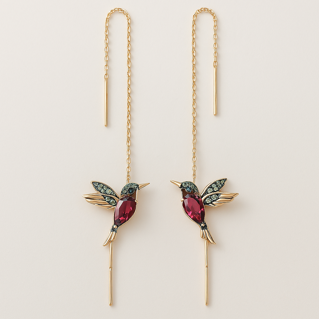 Pendientes de colibrí en esmalte y circonita