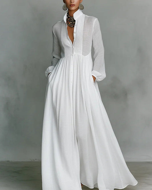 Vestido largo cuello mao Leonora — vista 1