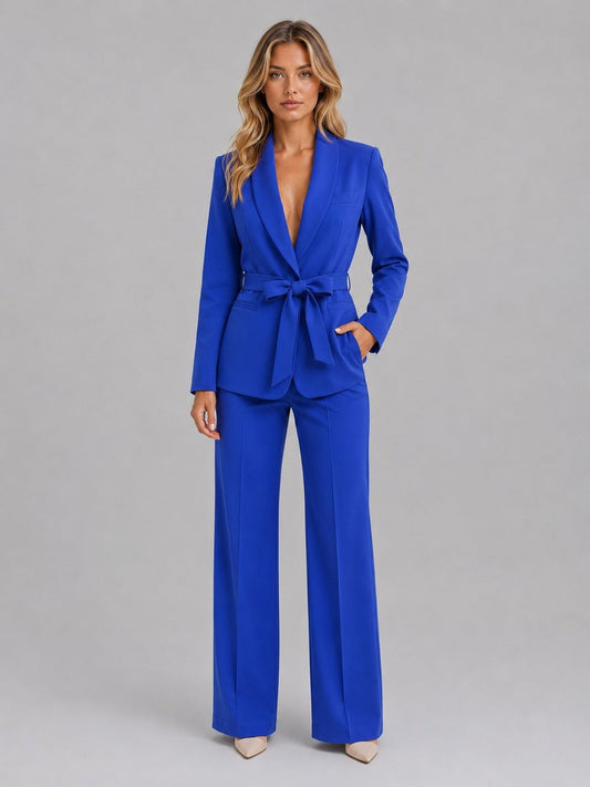 Genziana | Conjunto de dos piezas con blazer de cuello chal y cinturón a la cintura