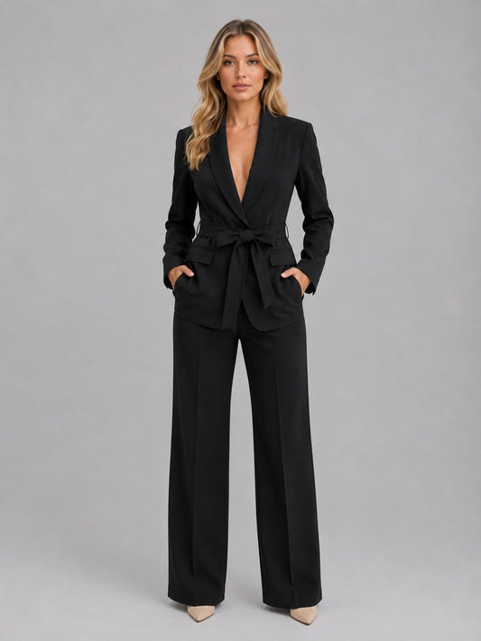 Genziana | Conjunto de dos piezas con blazer de cuello chal y cinturón a la cintura
