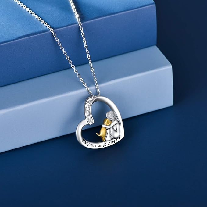 Collar de corazón y perro en plata de ley