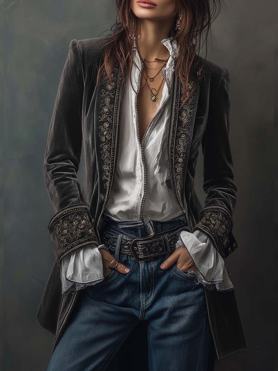 Chaqueta larga bordada vintage Athénaïs