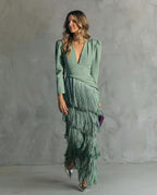 Vestido midi con flecos Alessia