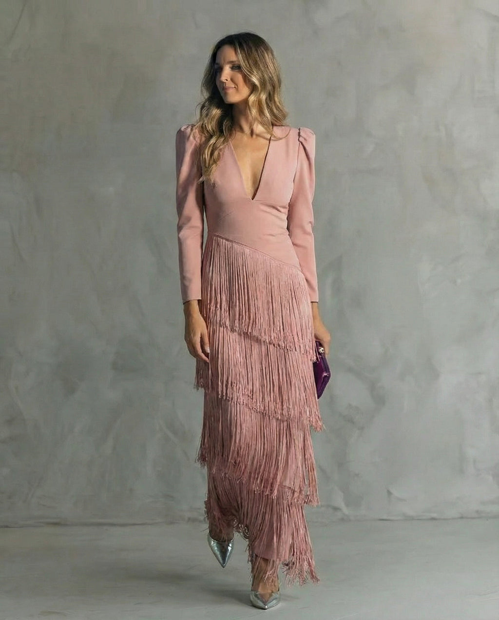 Vestido midi con flecos Alessia