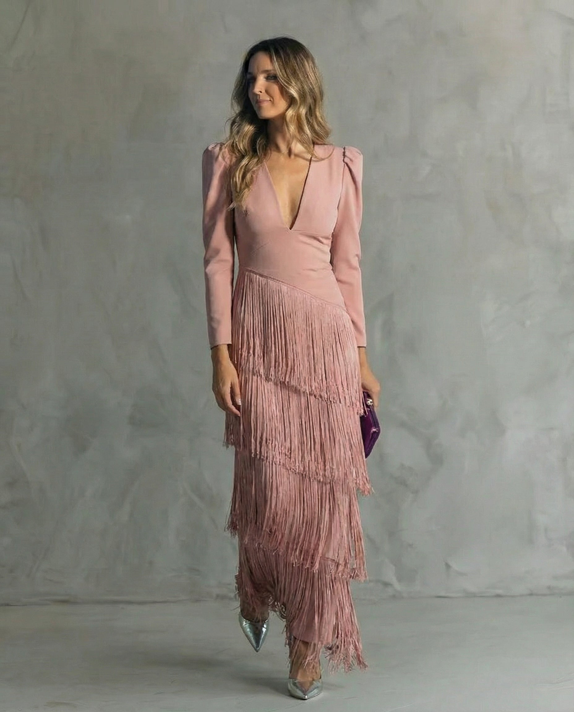 Vestido midi con flecos Alessia