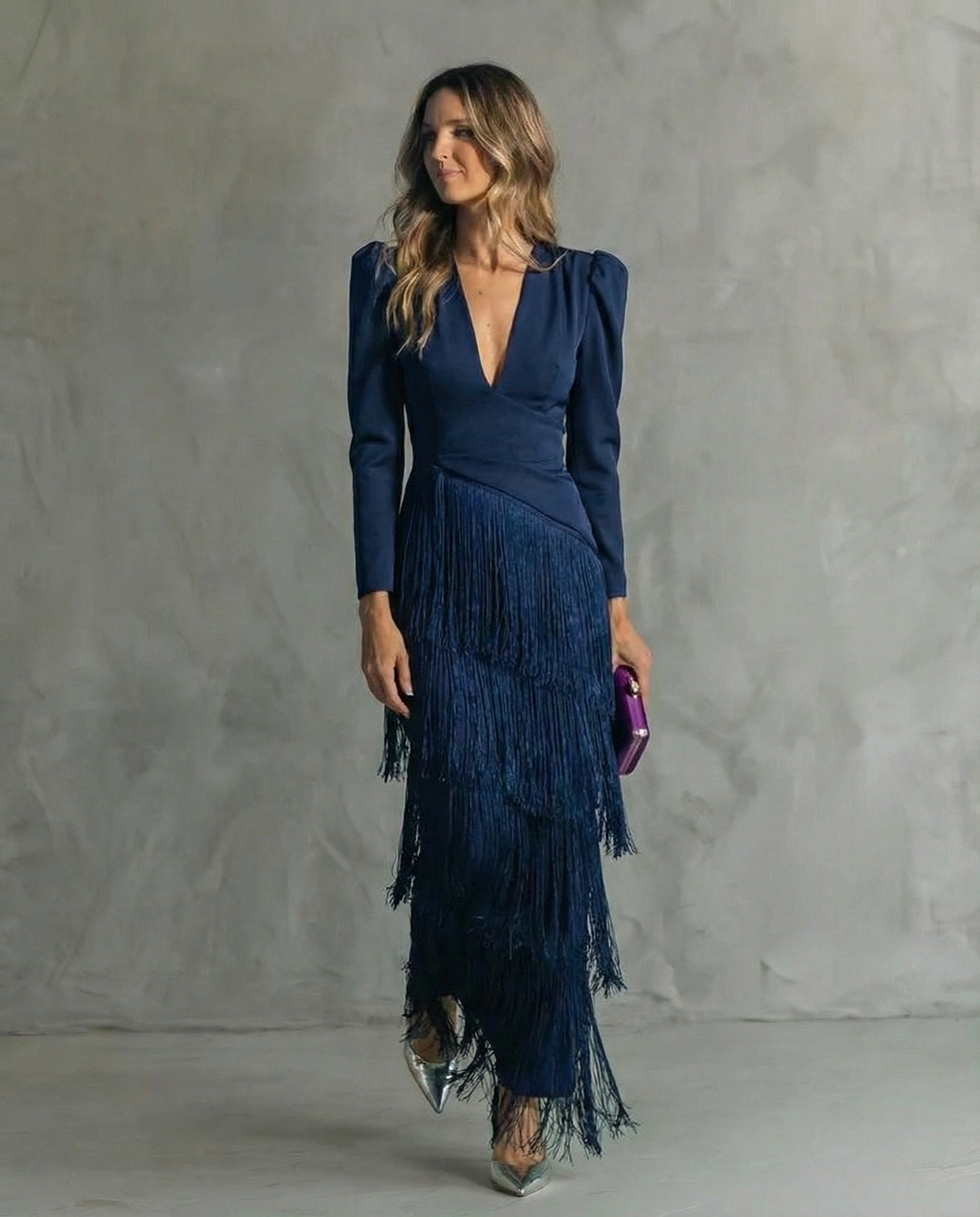 Vestido midi con flecos Alessia