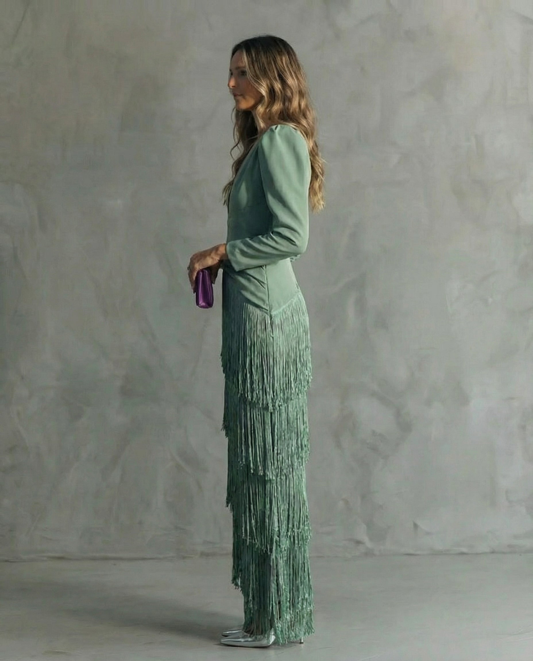 Vestido midi con flecos Alessia