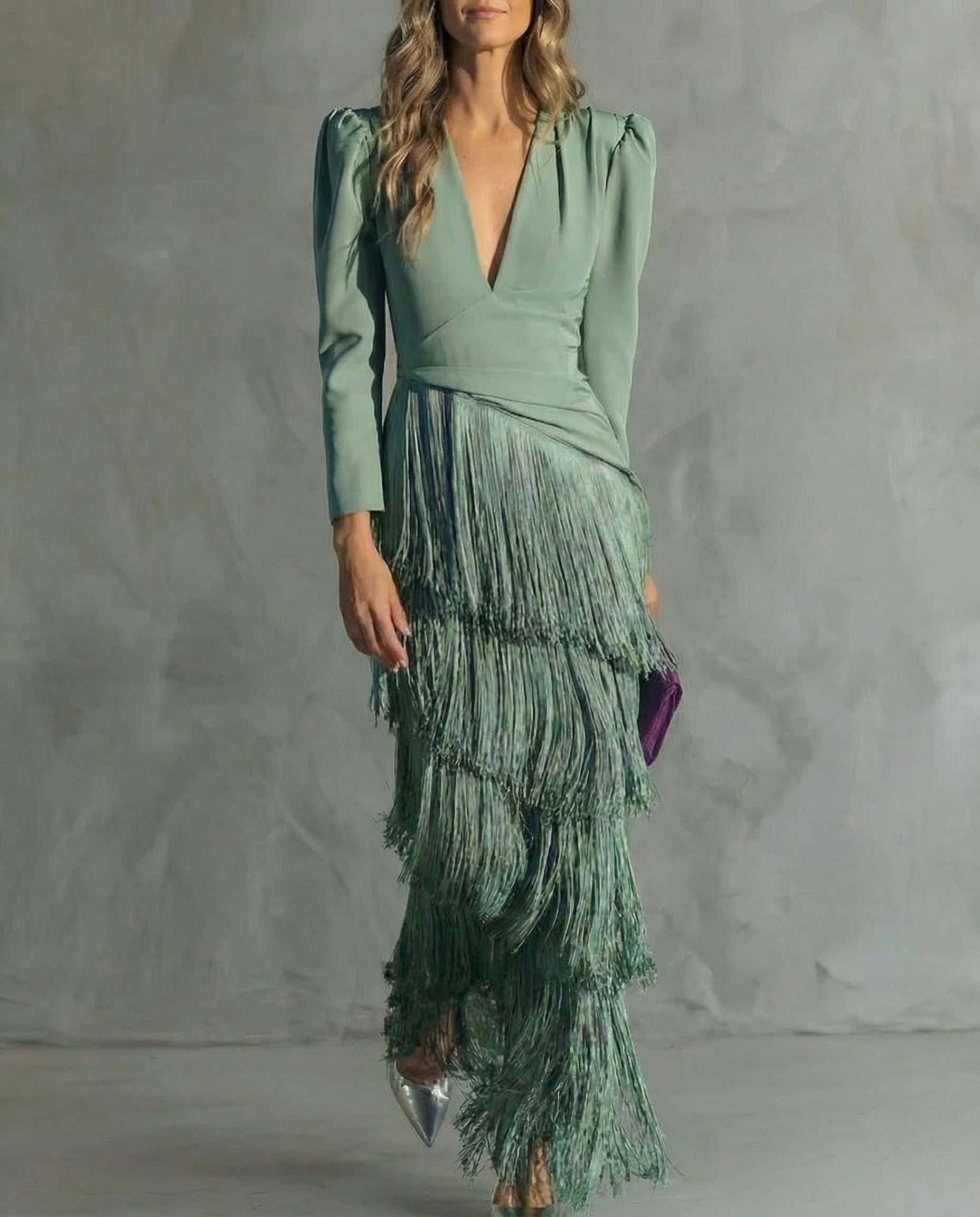 Vestido midi con flecos Alessia