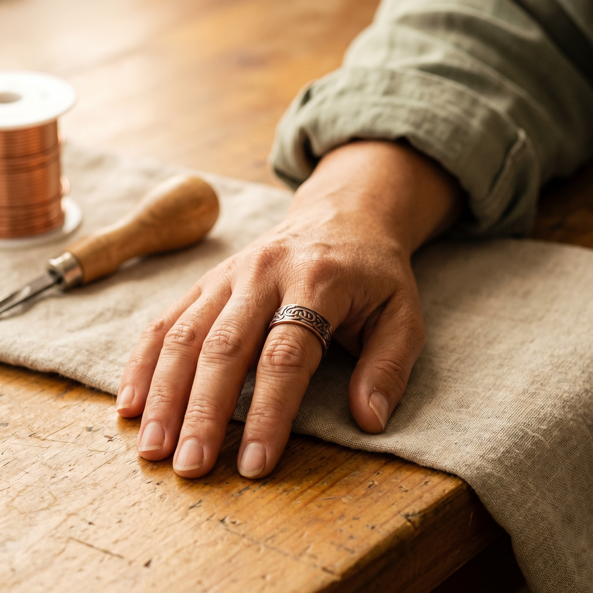 Anillo de cobre grabado