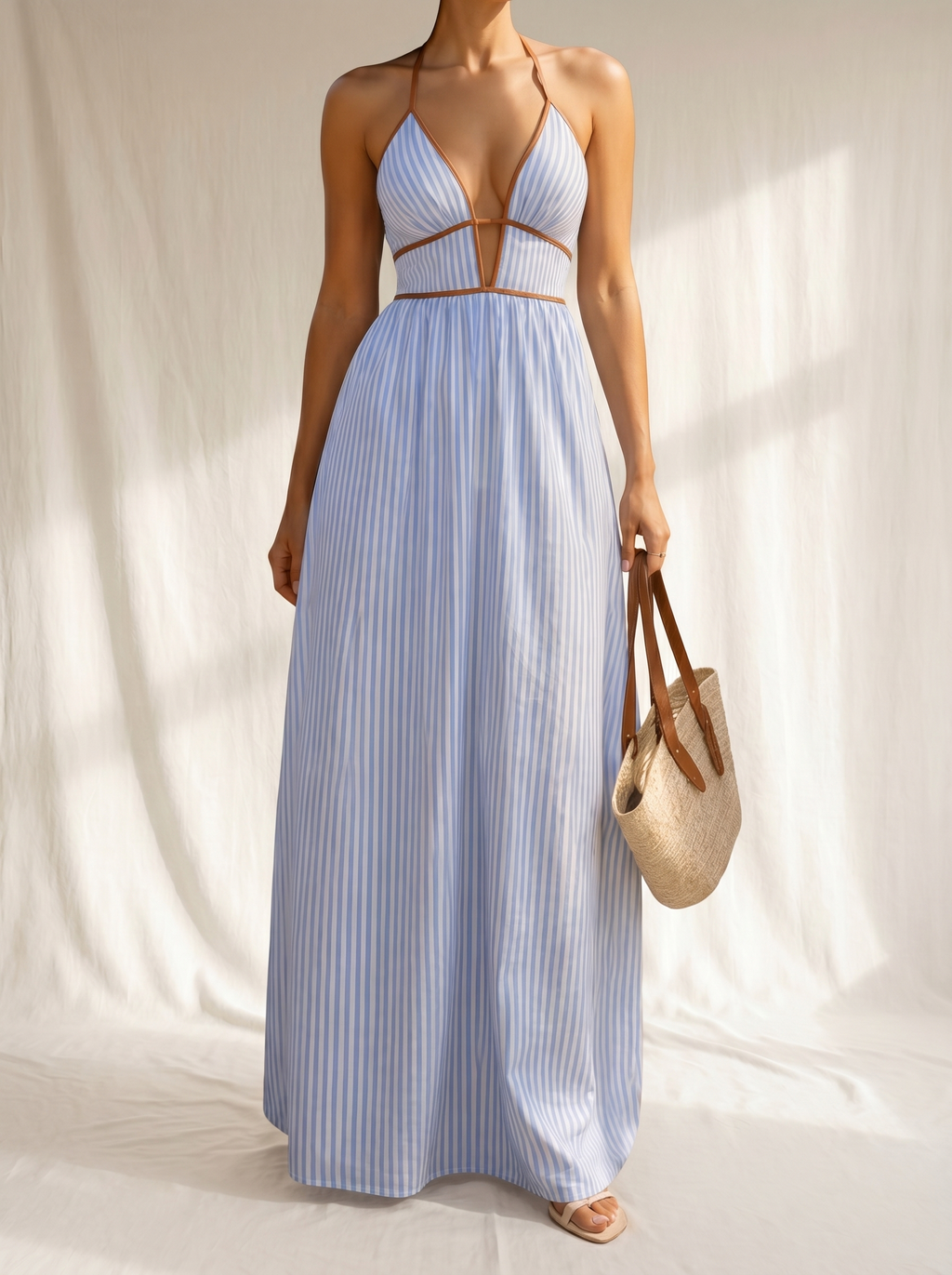 Laurina | Vestido largo a rayas con escote recortado