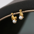 Pendientes vintage de gatito con perla