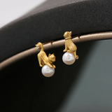 Pendientes vintage de gatito con perla