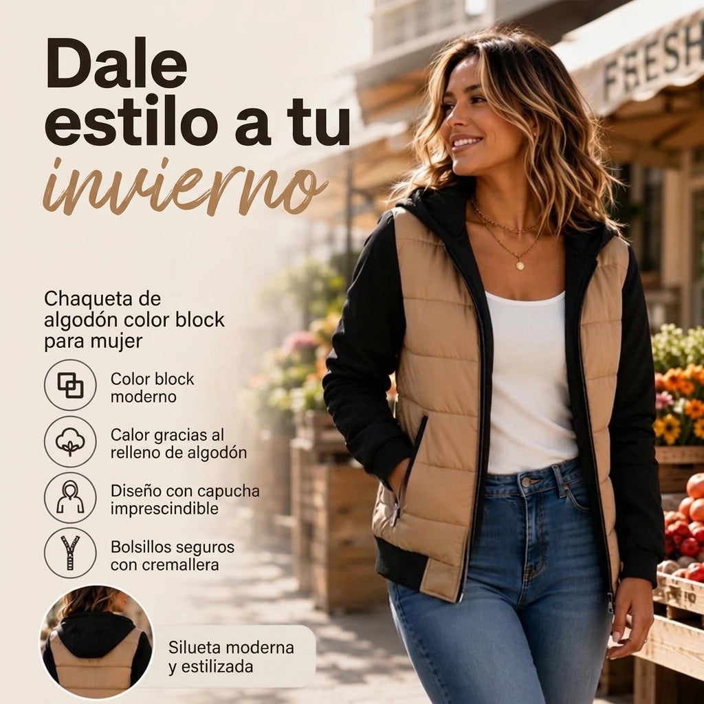 Noa | Chaqueta acolchada con capucha color block