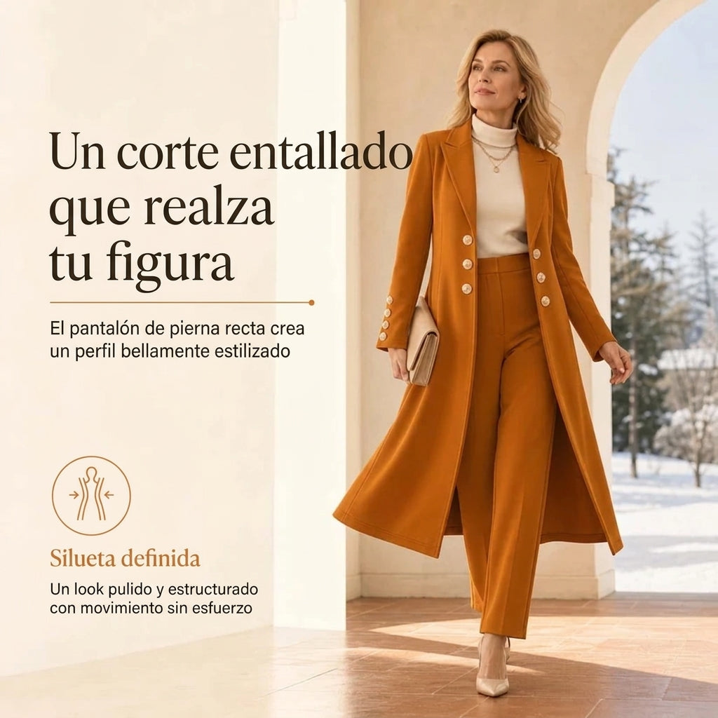 Vera | Conjunto de dos piezas con abrigo retro de manga larga y pantalón