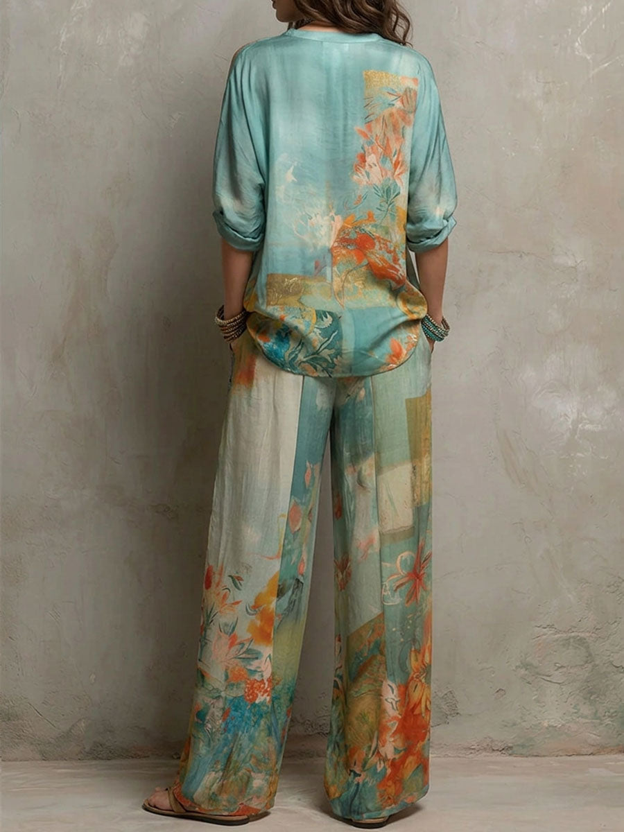 Chiara | Conjunto elegante con estampado floral y pantalón ancho