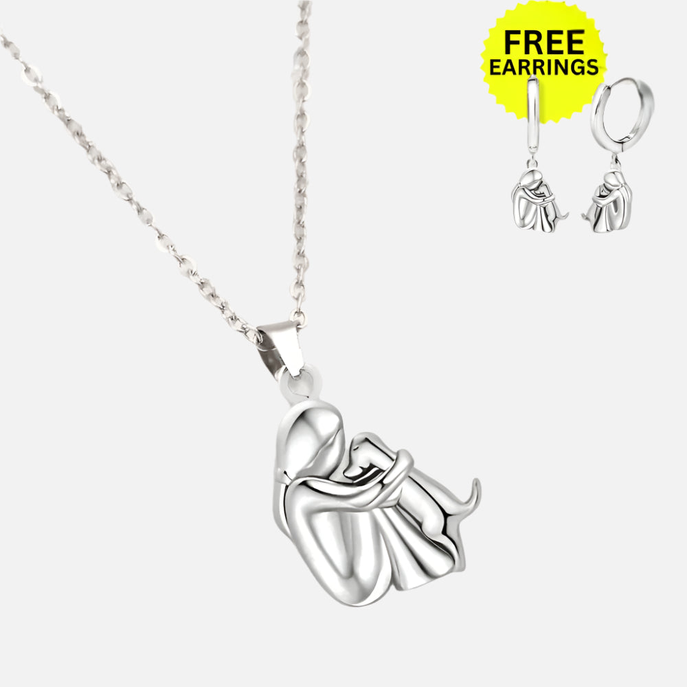 Collar colgante abrazo con pendientes a juego