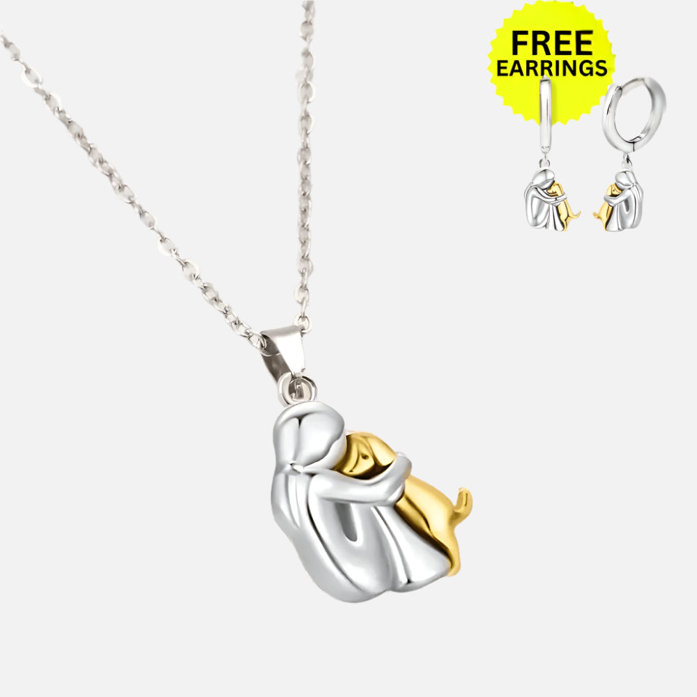 Collar colgante abrazo con pendientes a juego