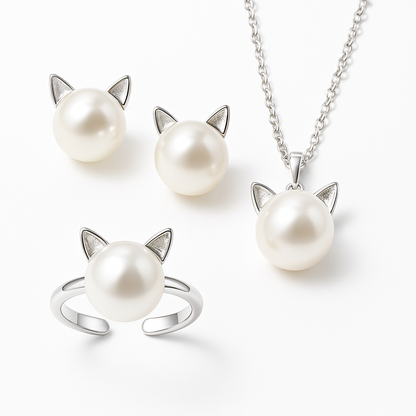 Collar de perla con gato — conjunto
