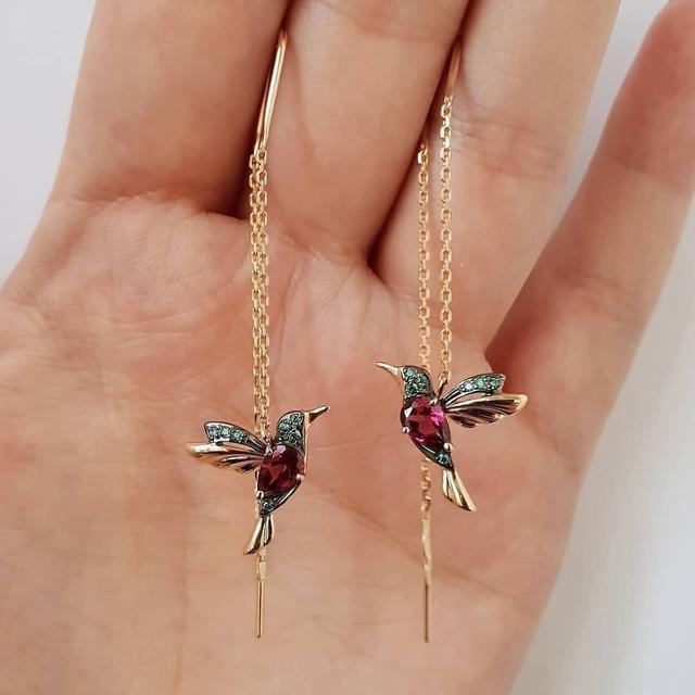 Pendientes de colibrí en esmalte y circonita