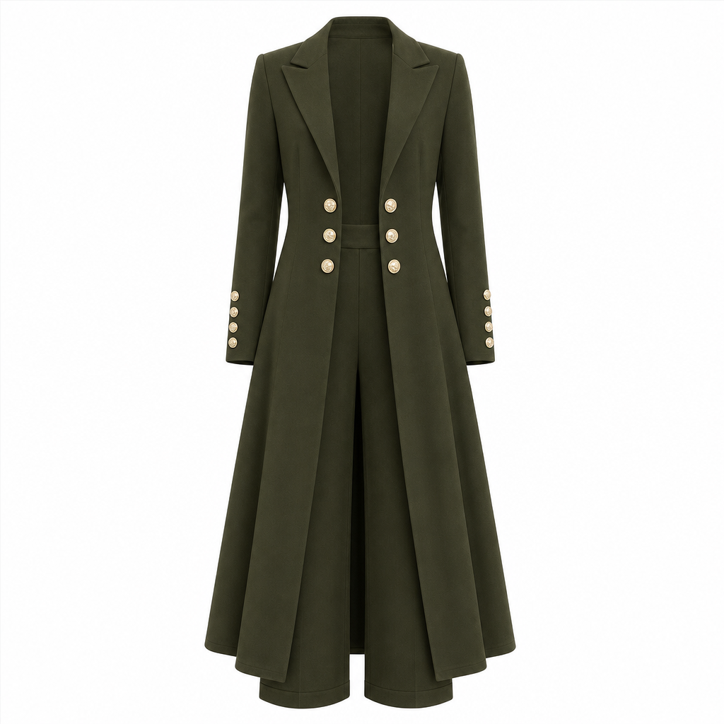 Vera | Conjunto de dos piezas con abrigo retro de manga larga y pantalón
