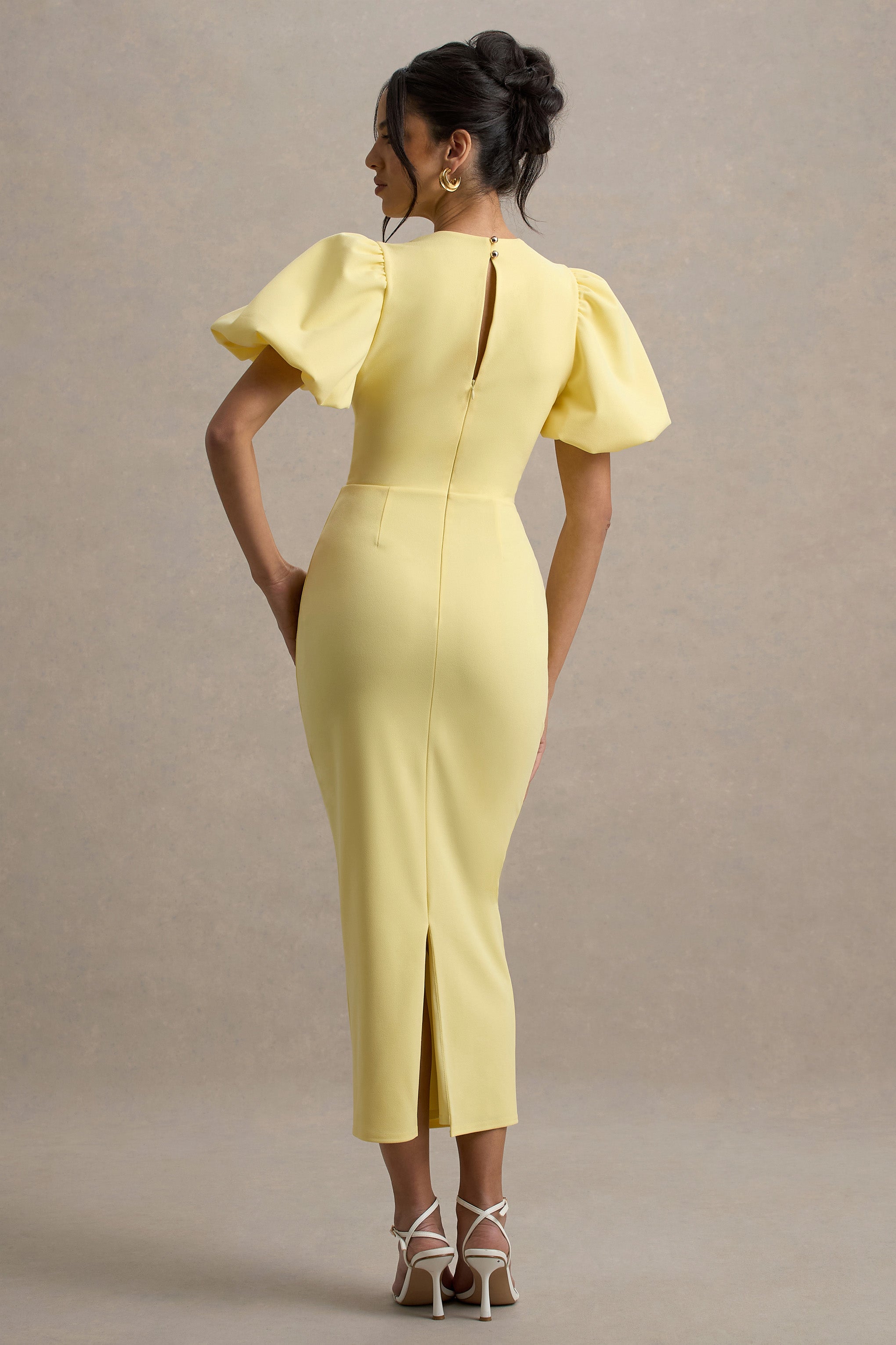 Dakota | Vestido Midi de Manga Abullonada en color limón