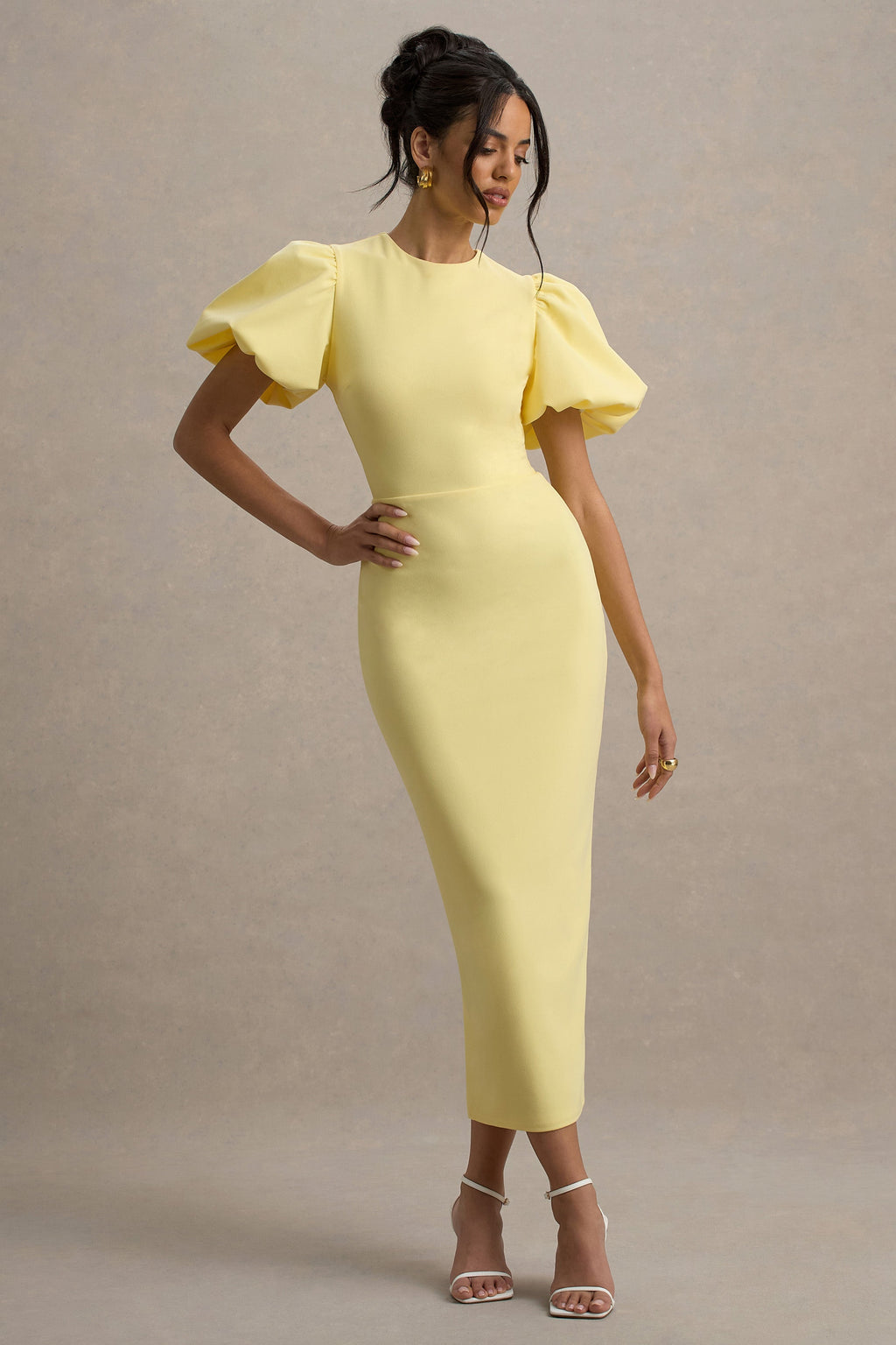Dakota | Vestido Midi de Manga Abullonada en color limón