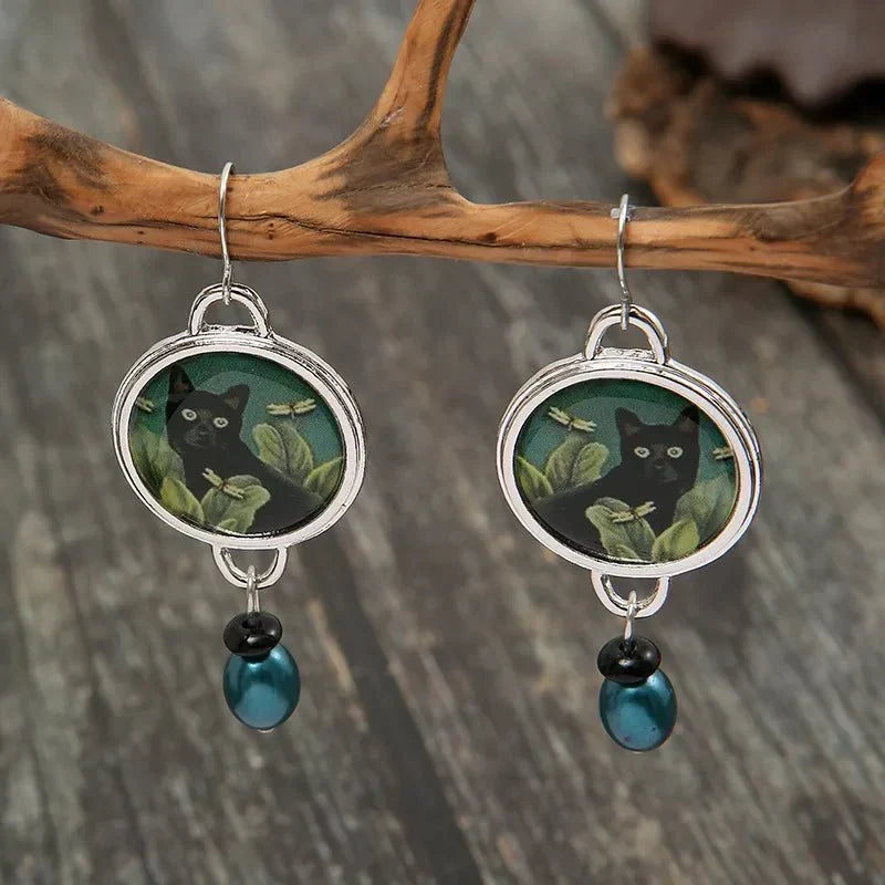 Pendientes vintage de gato negro