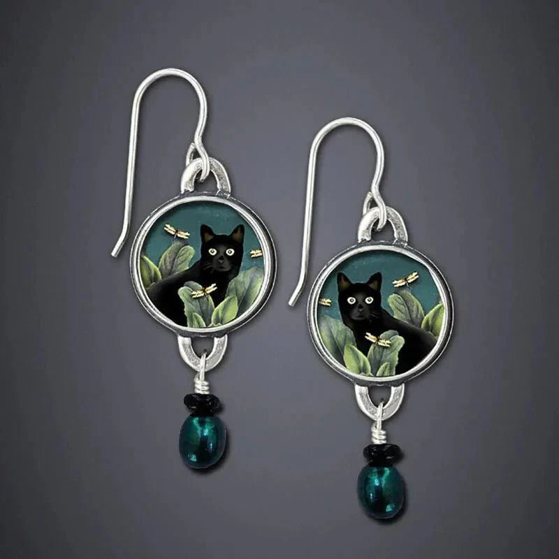 Pendientes vintage de gato negro