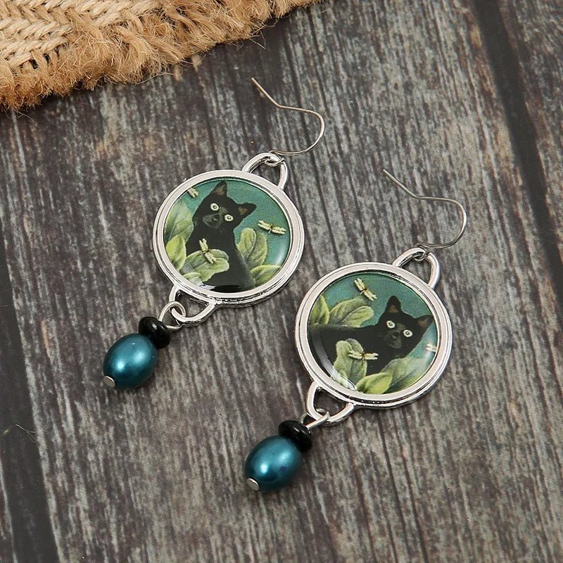 Pendientes vintage de gato negro