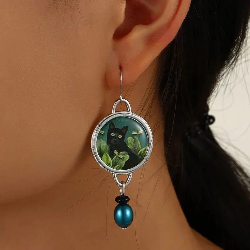 Pendientes vintage de gato negro