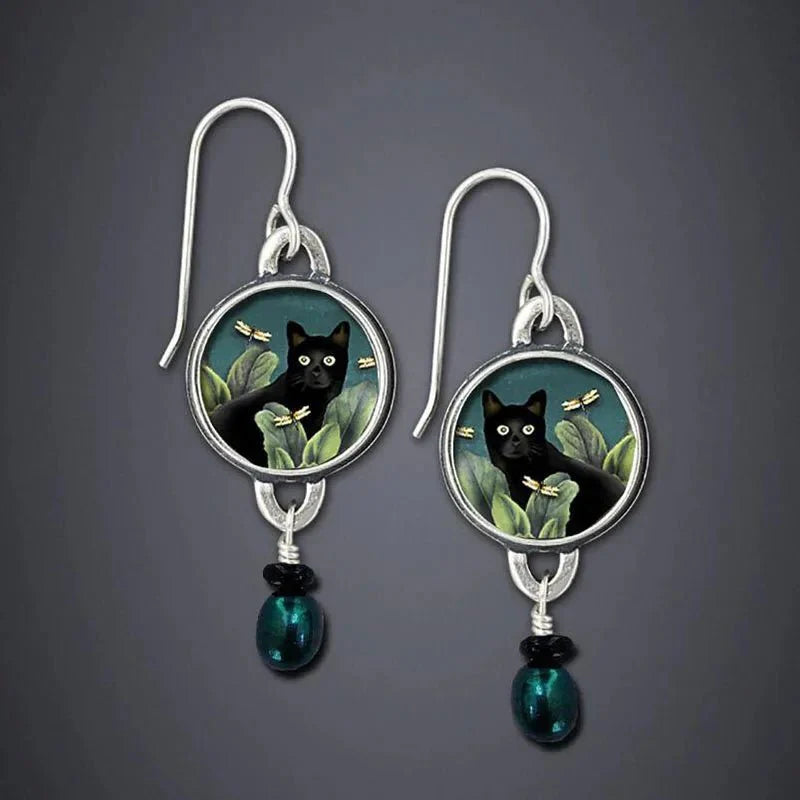 Pendientes vintage de gato negro