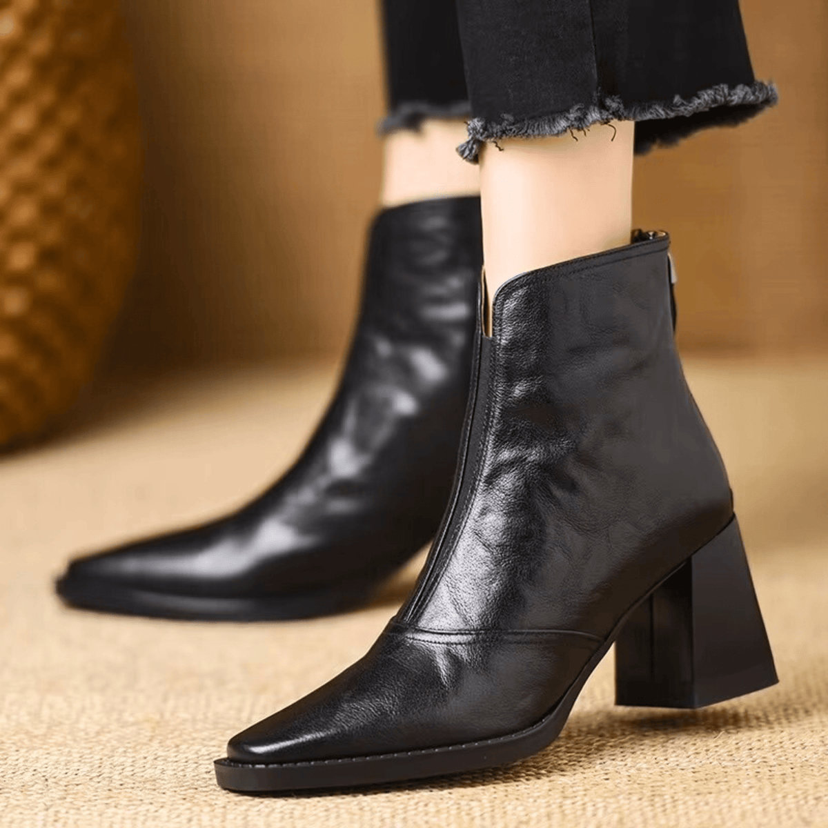Botines de piel de tacón medio Beatriz — Negro — vista 3