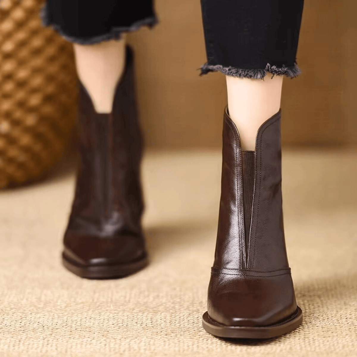 Botines de piel de tacón medio Beatriz — Marrón — vista 4