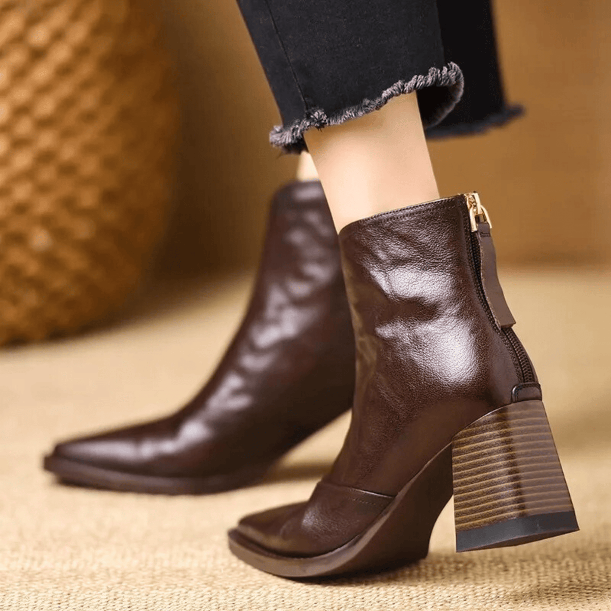 Botines de piel de tacón medio Beatriz — Marrón — vista 3
