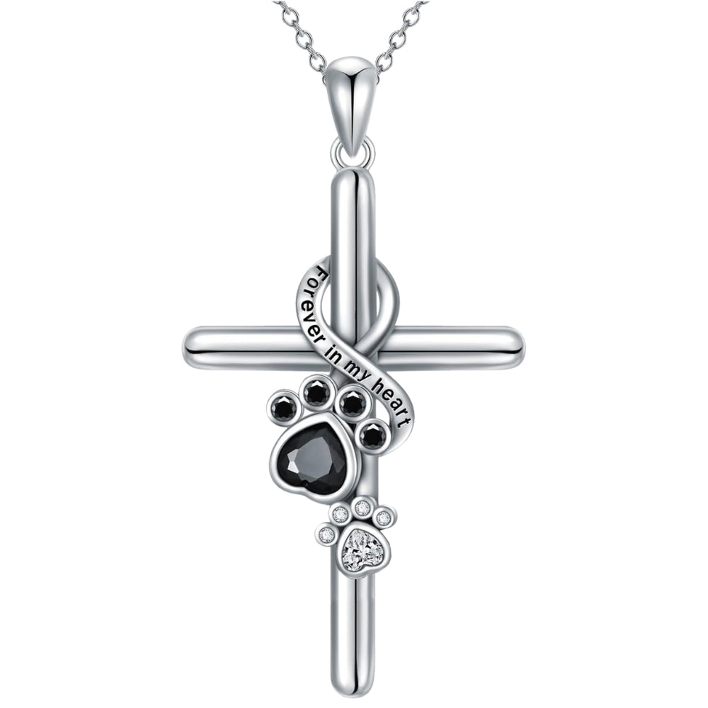 Collar de huella y cruz en plata de ley